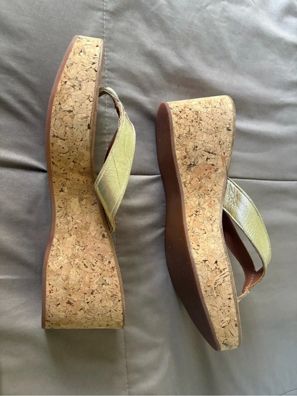 K.Jacques Metallic Gold Leather Wedge Thong Sandals